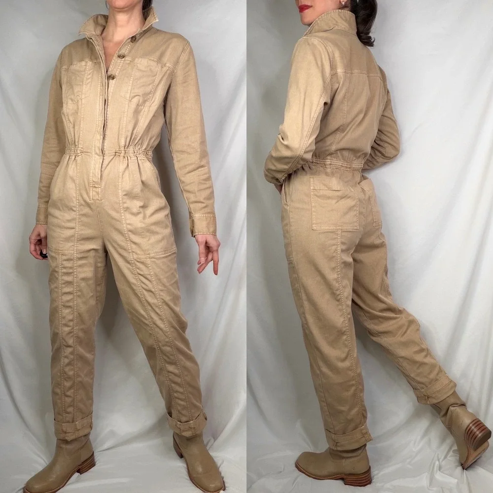 Universal Thread Tan Khaki Boiler Suit Jumpsuit Coveralls Button Front 6 - Picture 13 of 13
